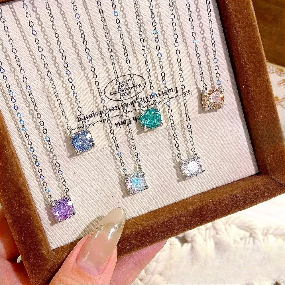 A delicate 925 sterling silver octagonal millennium rose necklace with tanzanite collar chain, specially designed for women.