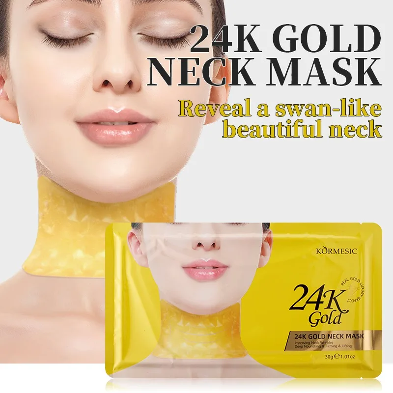 24K Gold Essence Neck Mask Collagen Infusion Hydrate Dry Skin Lift Neck Contour Smooth Fine Lines Revitalize Dull Complexion