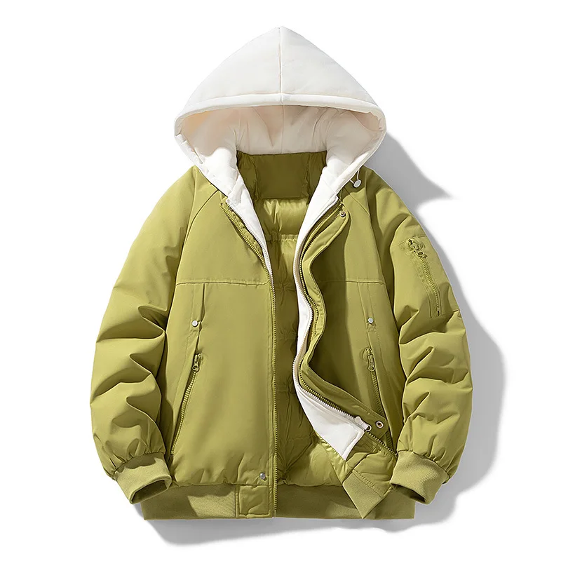 

Winter Man Down Jacket Thicken Warm Patchwork Hooded Men Fake Two-piece Coat Long Sleeve Casual Versatile Male Outerwear
