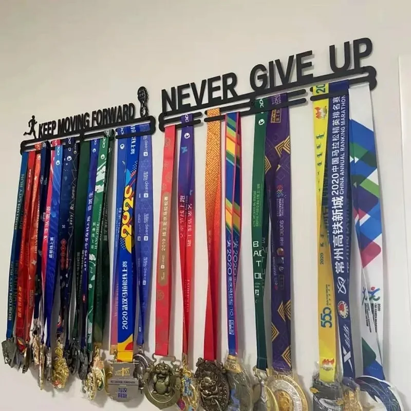 Medals Display Hanger Holder Steel Rack Hook Wall Mount Frame Sports Medal Hook Storage Organizer Never Give Up Easy to Install