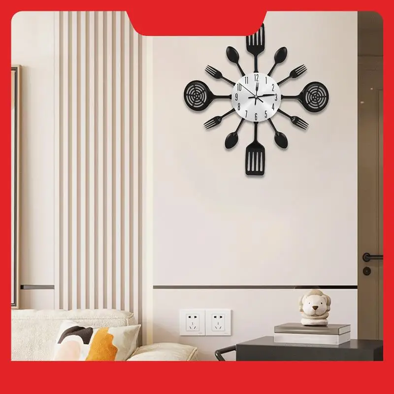 

A32HOT-16 Inch Large Kitchen Wall Clocks With Spoons And Forks,3D Tableware Wall Clock Room Home Decoration