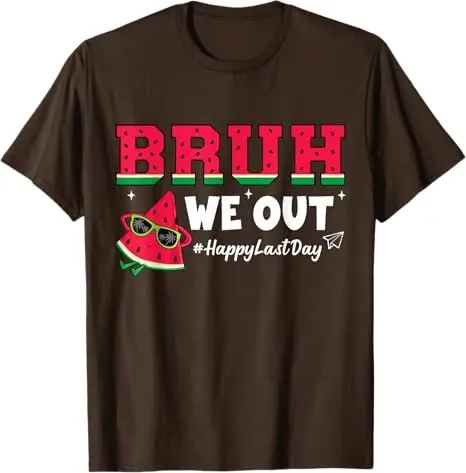Lustiges Wassermelonen-T-Shirt „Bruh We Out Happy Last Day Teacher Student“ – Sommermode, Urlaubskleidung, Y2K Streetwear, Ferien-T-Shirt – Detail 3
