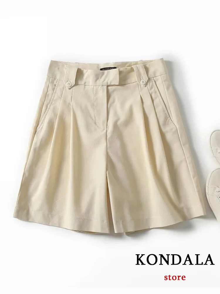 

KONDALA New Casual Basic Streetwear Solid Beige Women Shorts Fashion 2023 Summer Chic High Waist Zip Pockets Loose Midi Shorts