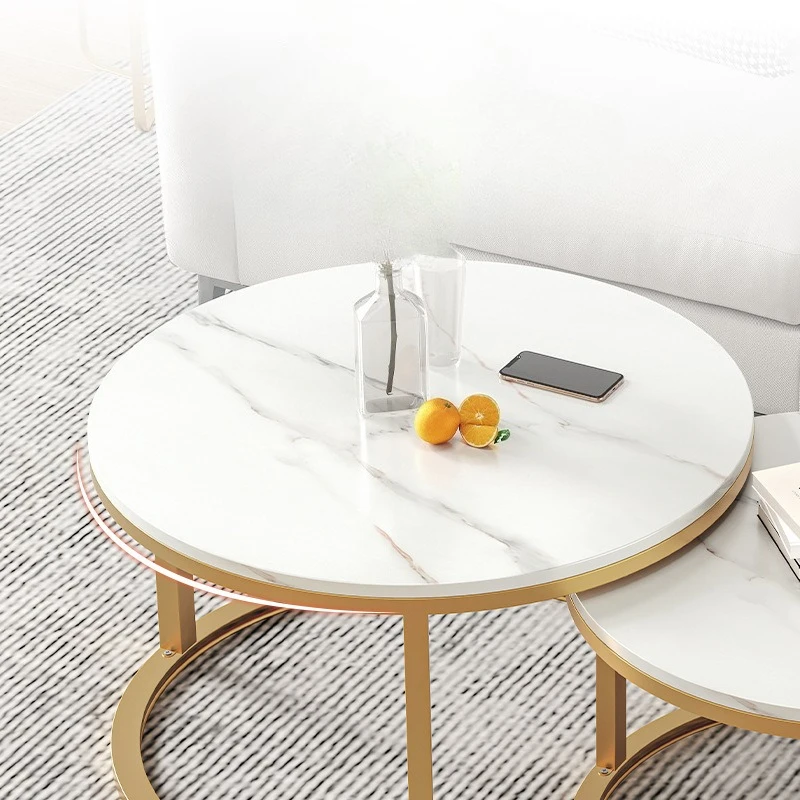 Marble Top Side Table Iron Art Small Coffee Table for Balcony Living Room Office