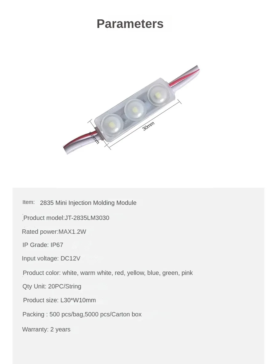 1000pcs DC 12V LED Module 2835 6500k Cool White SMD Modules with Lens 3010 Backlight Waterproof IP67 Sign Lighting Cool White