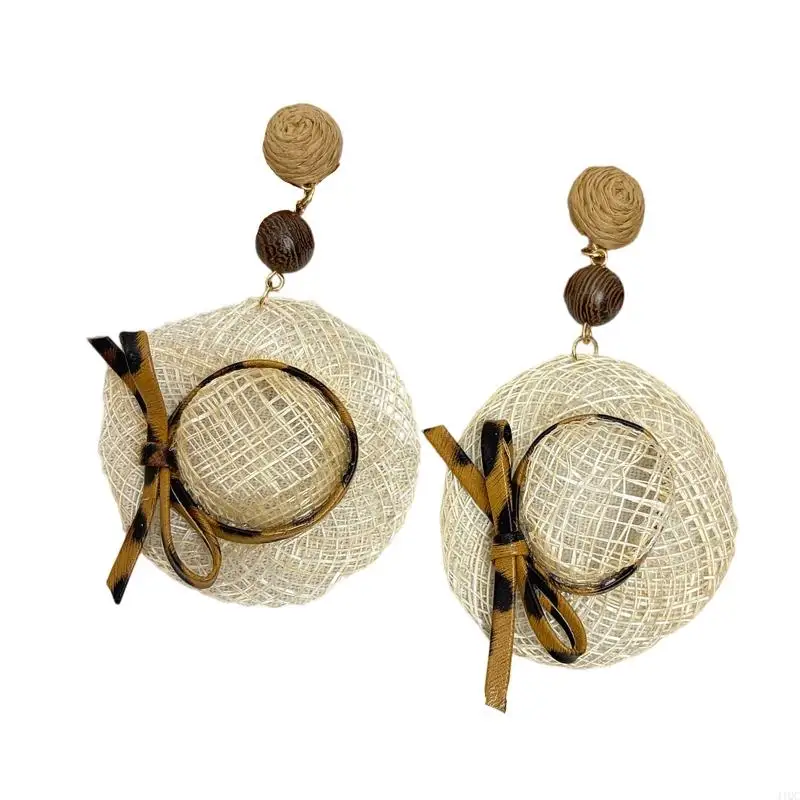Handmade Statement Bohemian Braid Straw Hat Dangle Earrings Ear Accessories Elegant Women Holiday Jewelry 