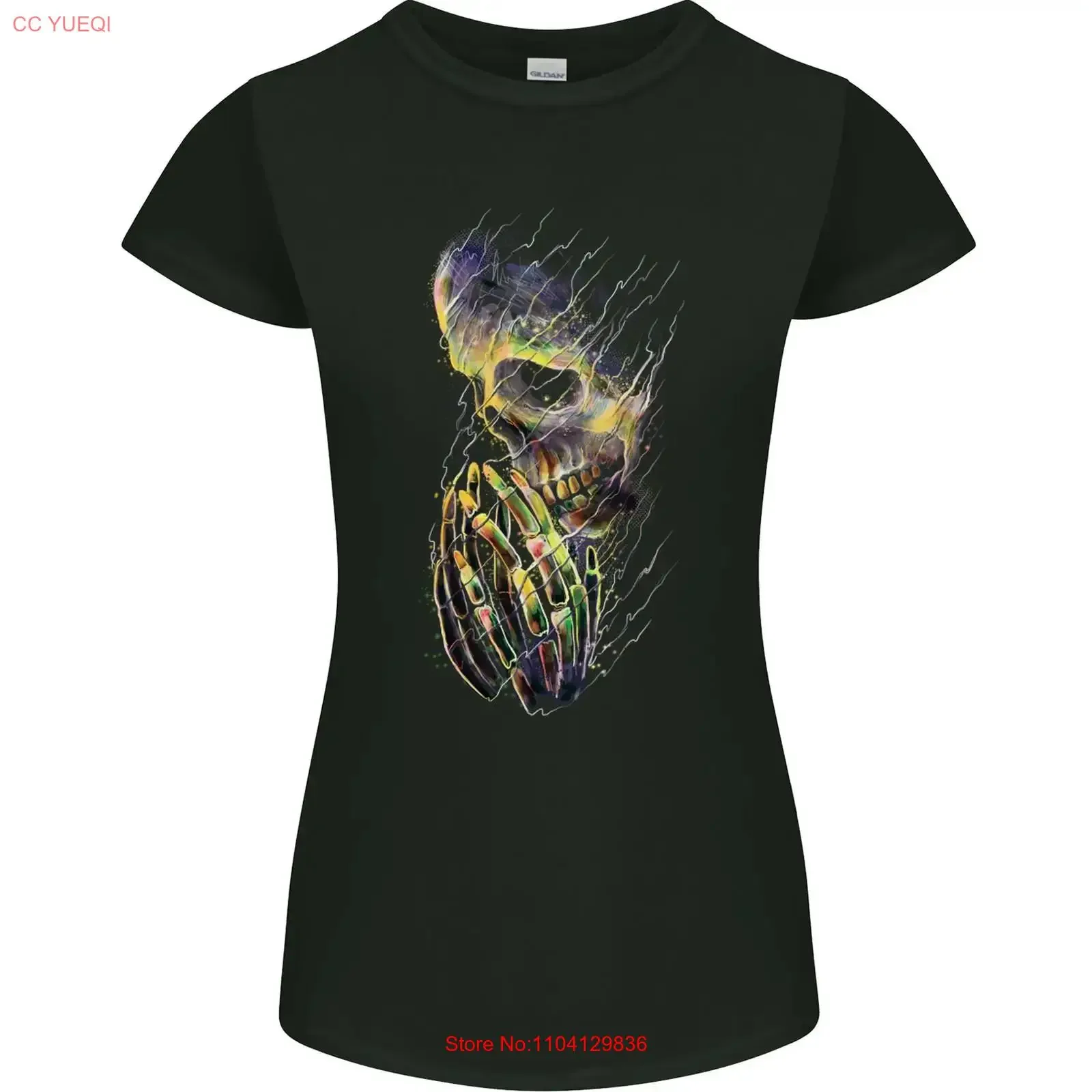 Camiseta vintage lavada con estampado gráfico de calavera gótica de motociclista de heavy metal rock para mujer, corte petite, para uso diario informal