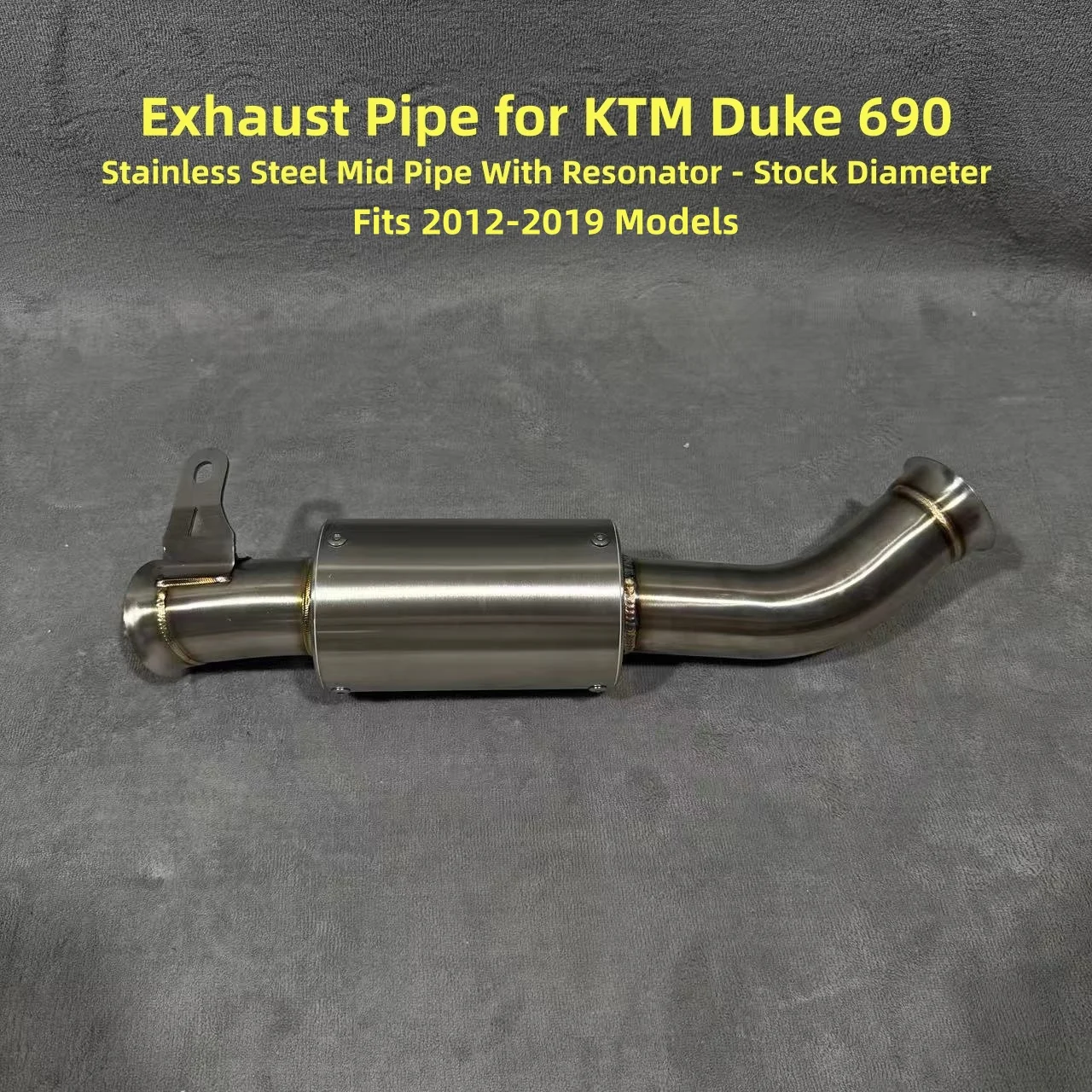 Stainless Steel Mid Pipe With Resonator for 2012-2019 KTM Duke 690, Stock Diameter Direct Replacement