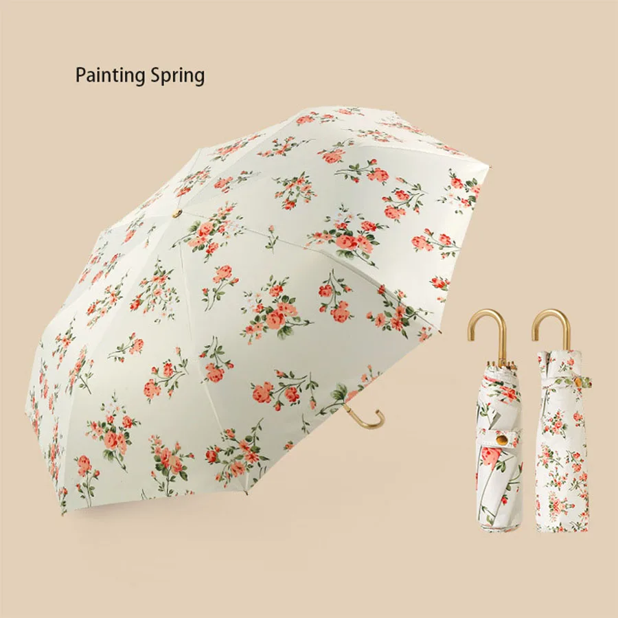 Ultra-light Three-fold Color Glue-coated Golden Hook Umbrella Sunny and Rainy Dual-use Sun Protection and UV Protection Parasol