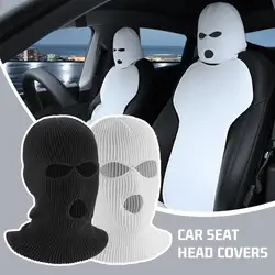 Spoof Car Seat Cover Masked Person Knitted Headgear Halloween Headrest Cover Decoration Car Anti-theft Warning Accessories