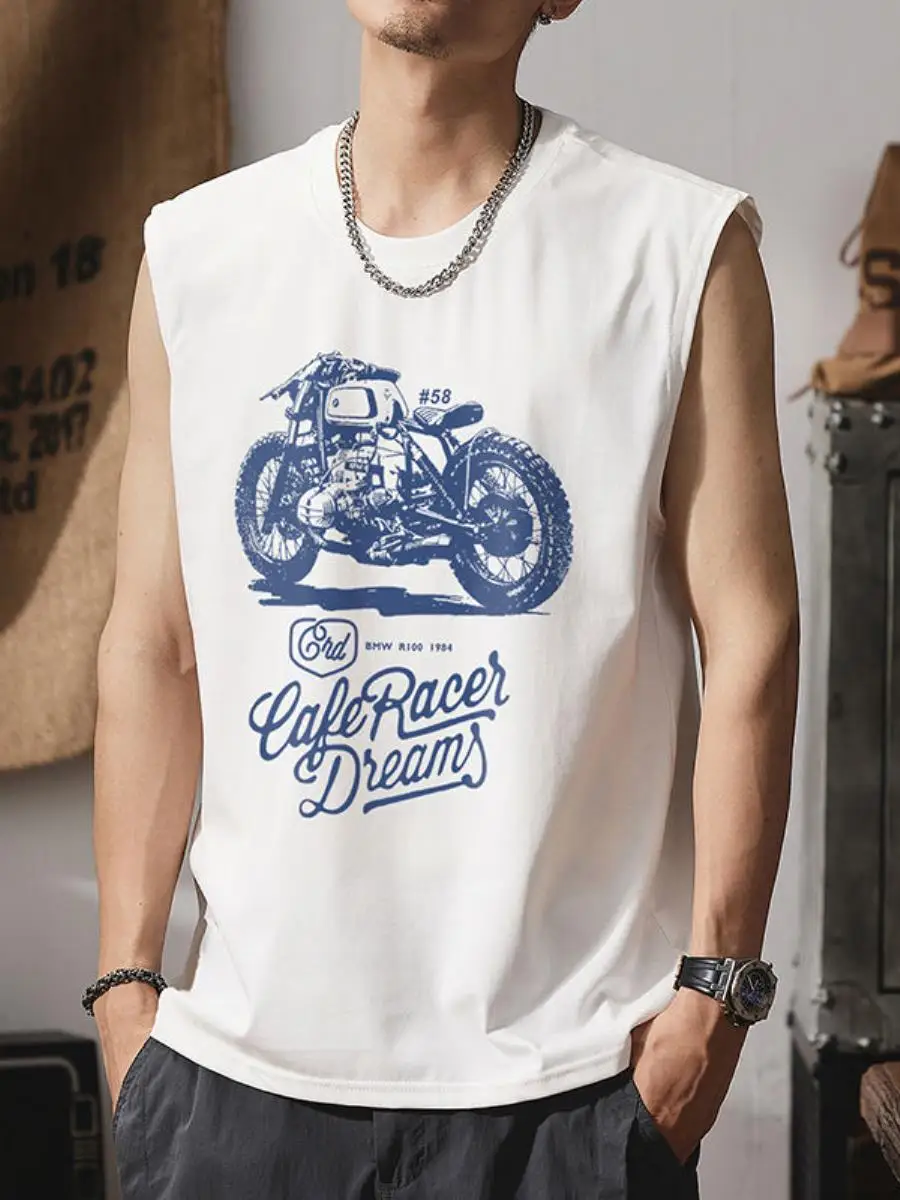 メンズ夏の新スタイルアメリカンプリントノースリーブルーズフィットネススポーツベストツーピースセットカジュアルトレンディブランドジムウェア