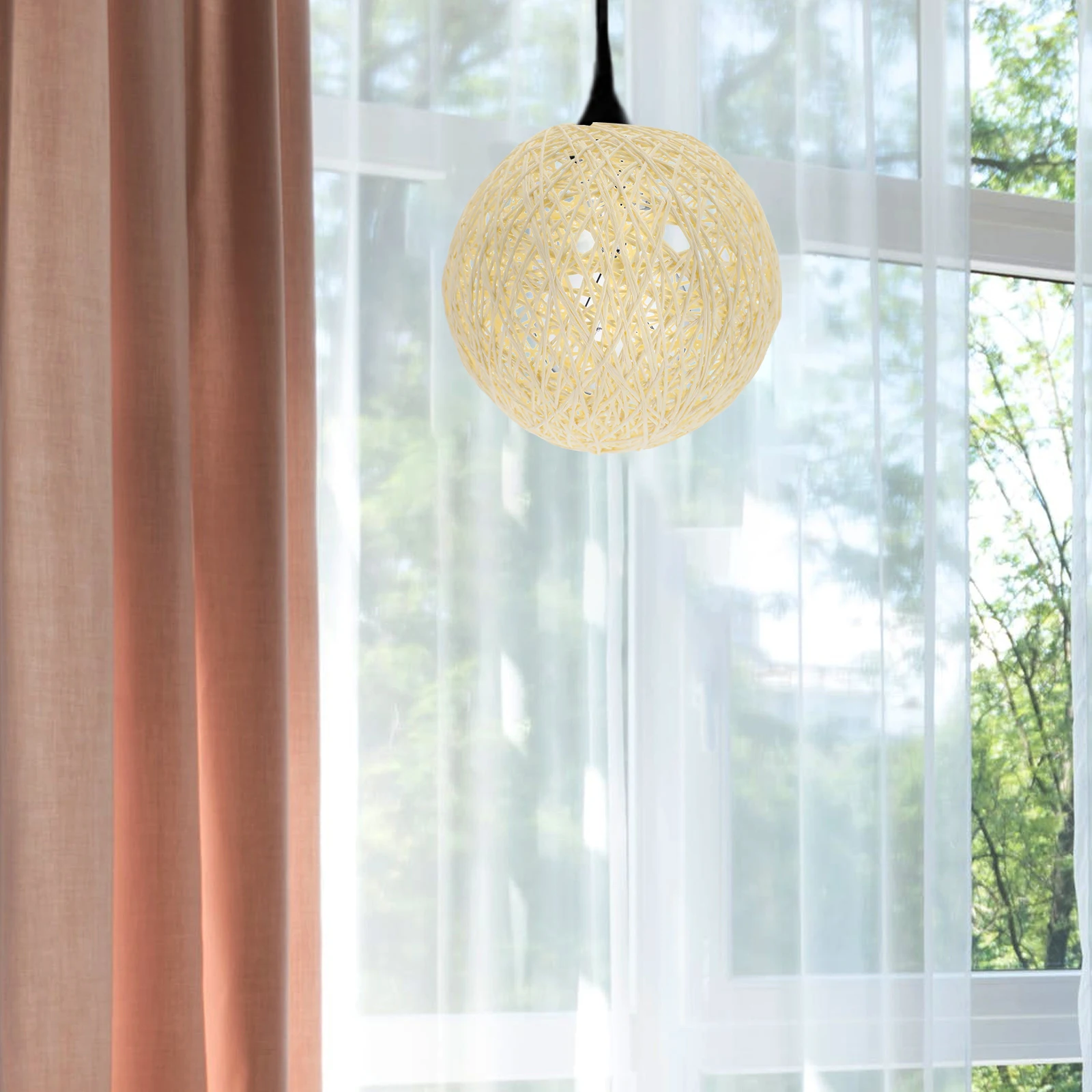 

Rattan Lamp Shade Cover 15cm Beige Creative Light Shell for Table Ceiling Pendant Lamps Home Decor Indoor Hanging Shades