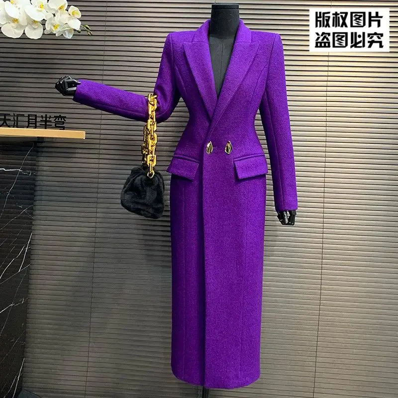 

Luxury High-quality Wool Coat Women's Slim Long Trench Coat Button Long Sleeves Windbreaker Vintage Autumn Winter Jacket Trendy