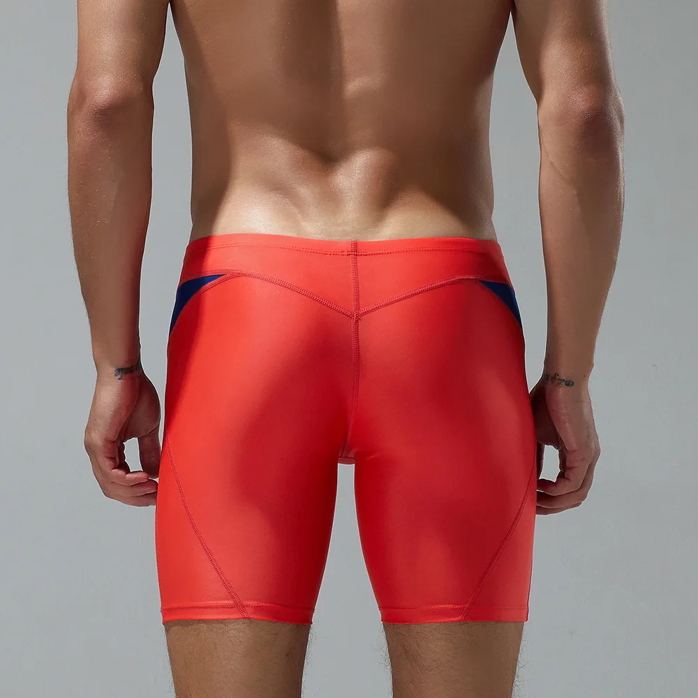 Foreign trade's new men's boxer swimming trunks wholesale, summer low waist long color matching men's elastic 230802