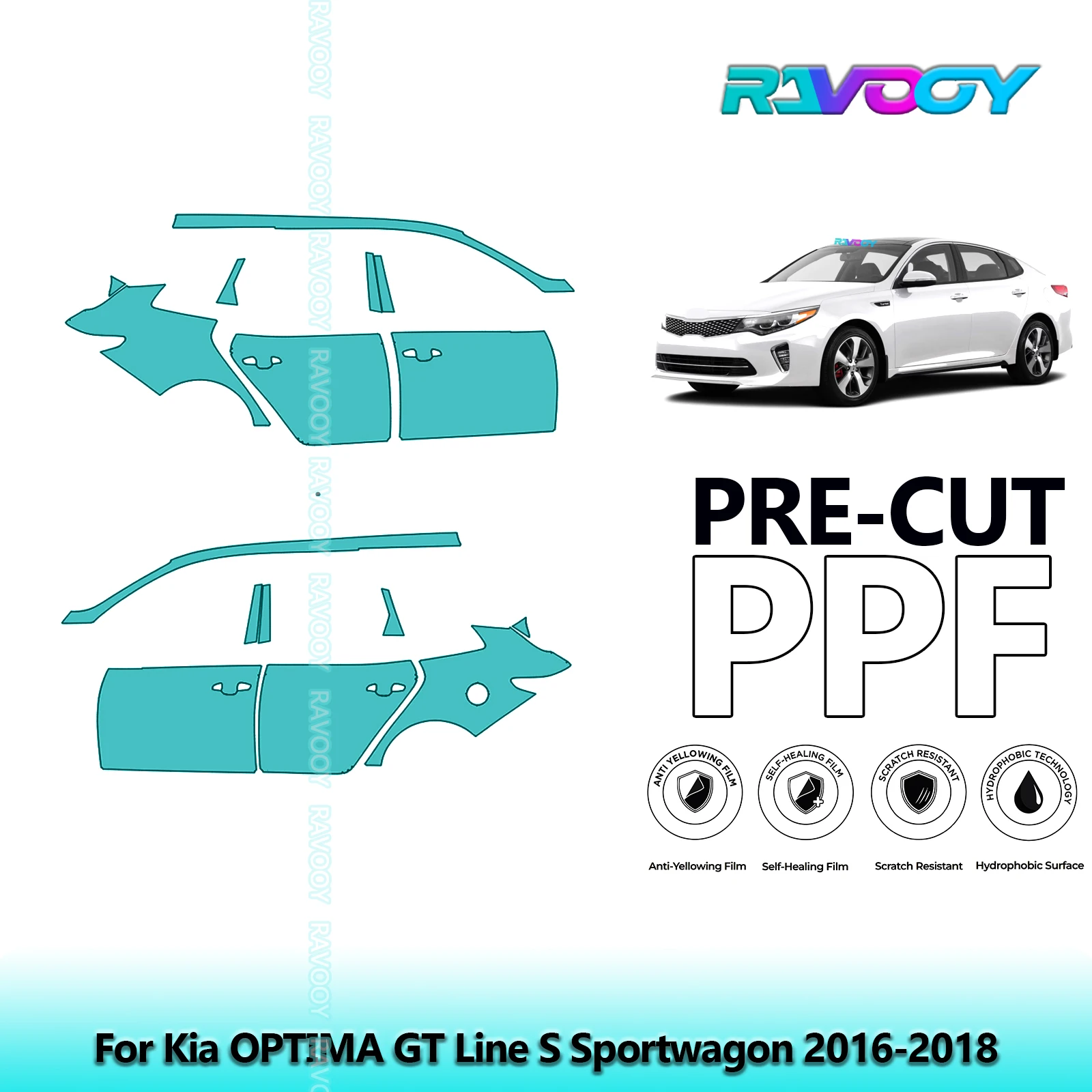 

For Kia OPTIMA GT Line S Sportwagon 2016-2018 8.5mil Clear Matte Pre-Cut PPF Door & A/B Pillar Kit TPU Paint Protection Film Set
