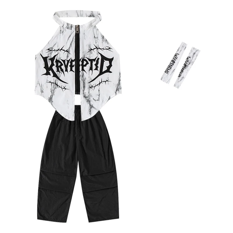 Children Hip Hop Dance Costumes For Girls Vest Black Pants Outfits Street Dance Wear Jazz Modern Dance Stage Clothing DQS20140