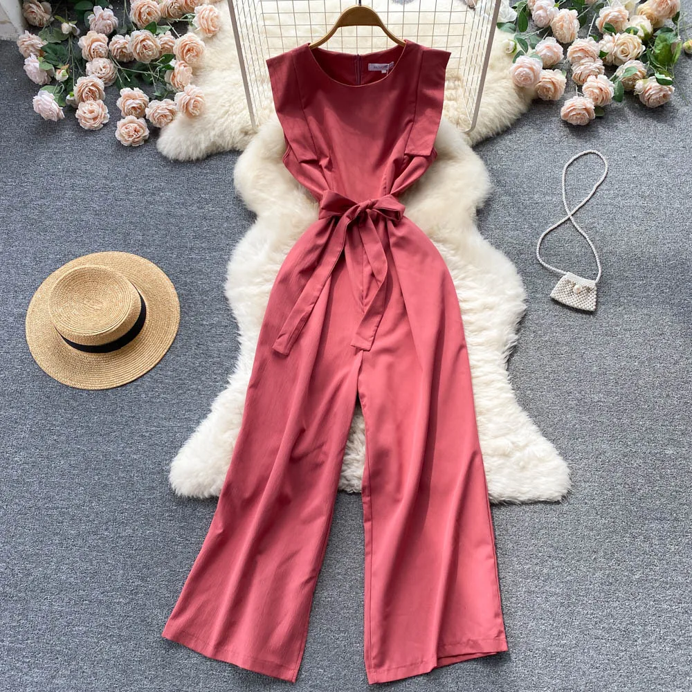 

Commute Inspired Svel Pants for Women High Waist Belted Waist Slimming Color Wide Leg Pants