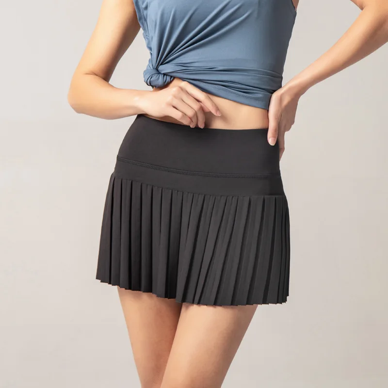 Solid Color Soft Tennis Skort With Pocket Women Sweatwicking Sport Short Skirt Comprehensive Training Fitness Jogging Breathable