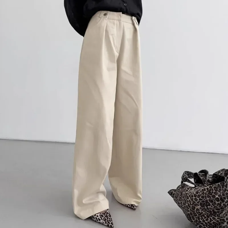 Women's Pants Fall Khaki High Waisted Casual Pants Loose Patchwork Pocket Button Pants Office Streetwear Female Outfits