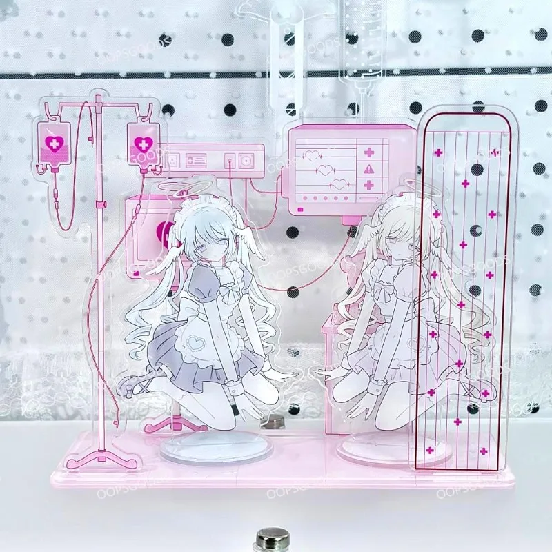 Angel Clinic Style Acrylic Scene Display Standee, Hospital Infusion Rack Themed Ornament, Backdrop for Anime Kpop Merch Decor