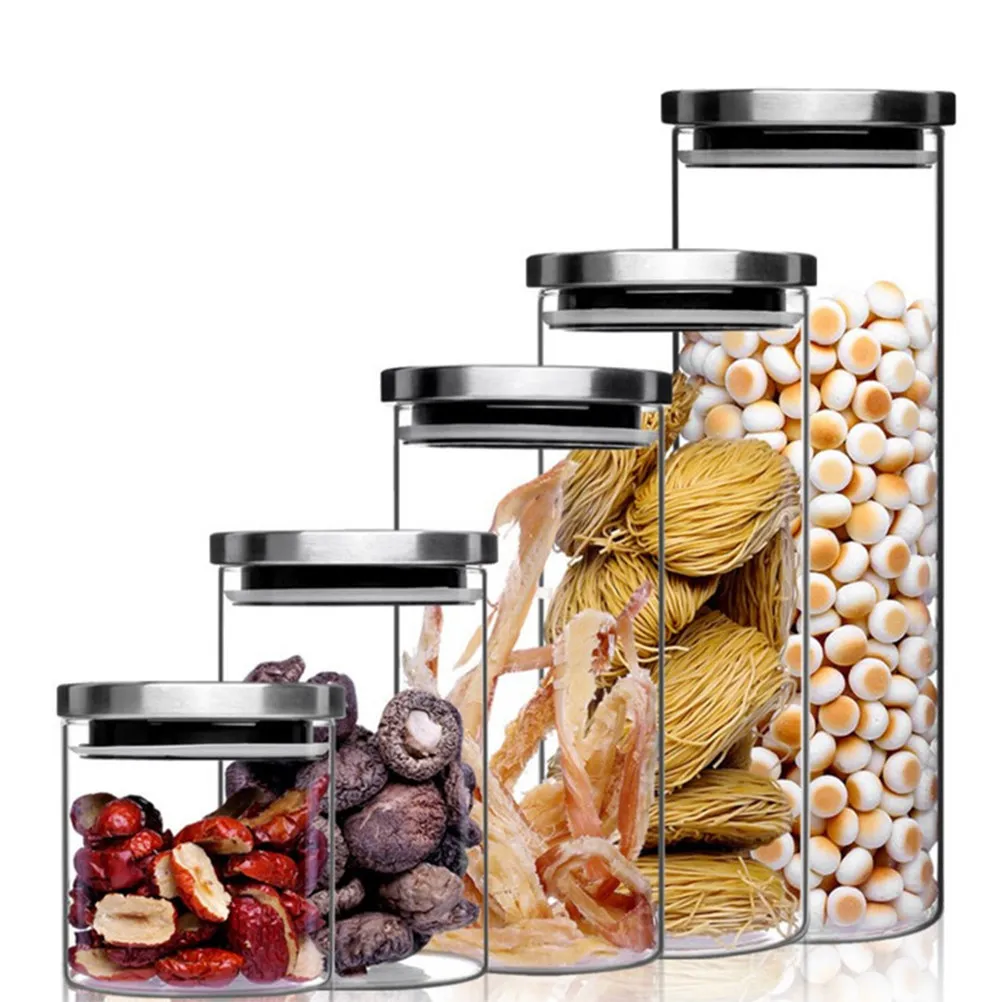 Glass Storage Tank Sealed Can Moisture-Proof Small Exquisite Portable 350Ml 10x8cm Stainless Steel Lid Storage Bottle for Grains