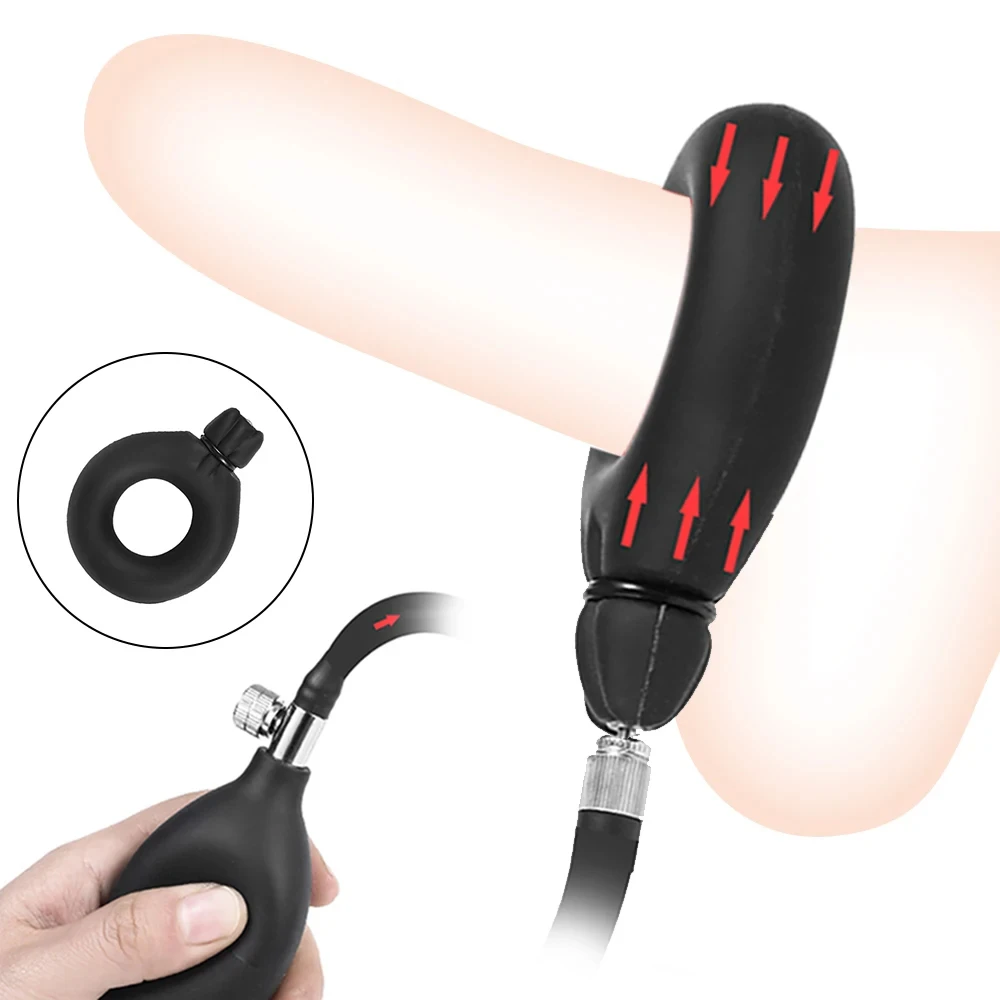 Inflate Penis Rings Sex Toys For Men Silicone Cock Ring Air Lock Male Chastity Cage Adults 18  Erection Dick Enlargement Pump