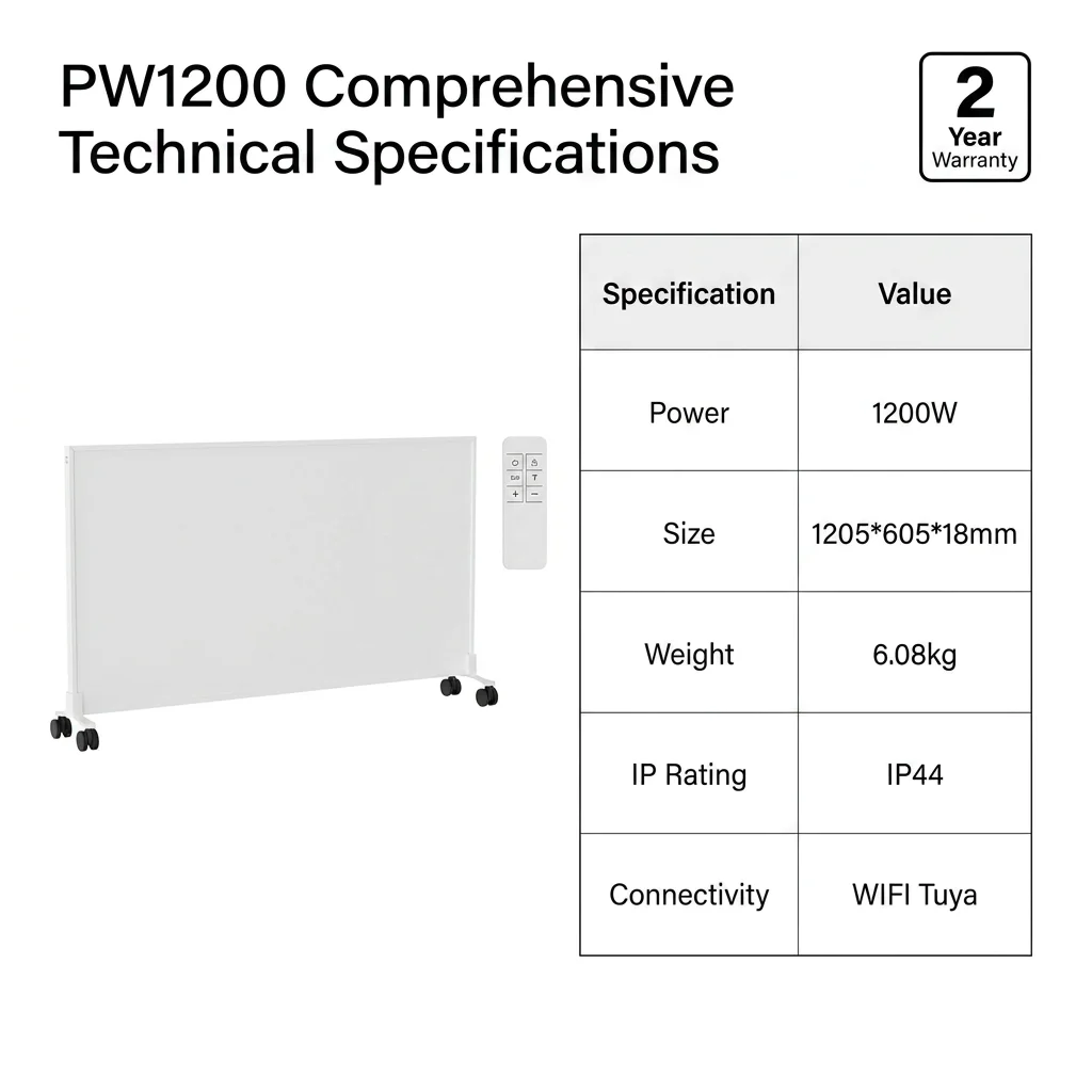 Wholesale Custom Logo PW Series Nursery IP44 Electric Panel Heater Freestanding Infrared Heating Fast Heating WiFi App Control