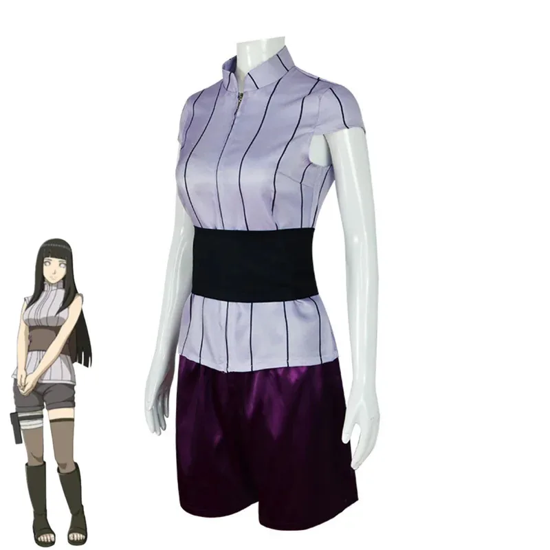 Costume de Cosplay Anime Hyuga Hinata, hauts à manches courtes à rayures, T-shirt et Short, perruque pour femme adulte, Costume de carnaval d'halloween Sexy 5ftu ^ 5f