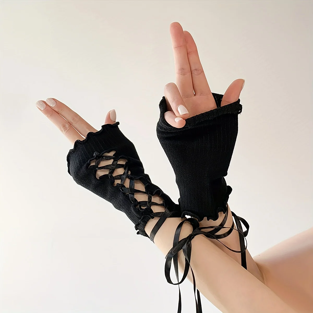 1Pair Summer Decorative Cuffles Y2K Spicy Girl Lace Gloves Black/White Lolita Long Gloves