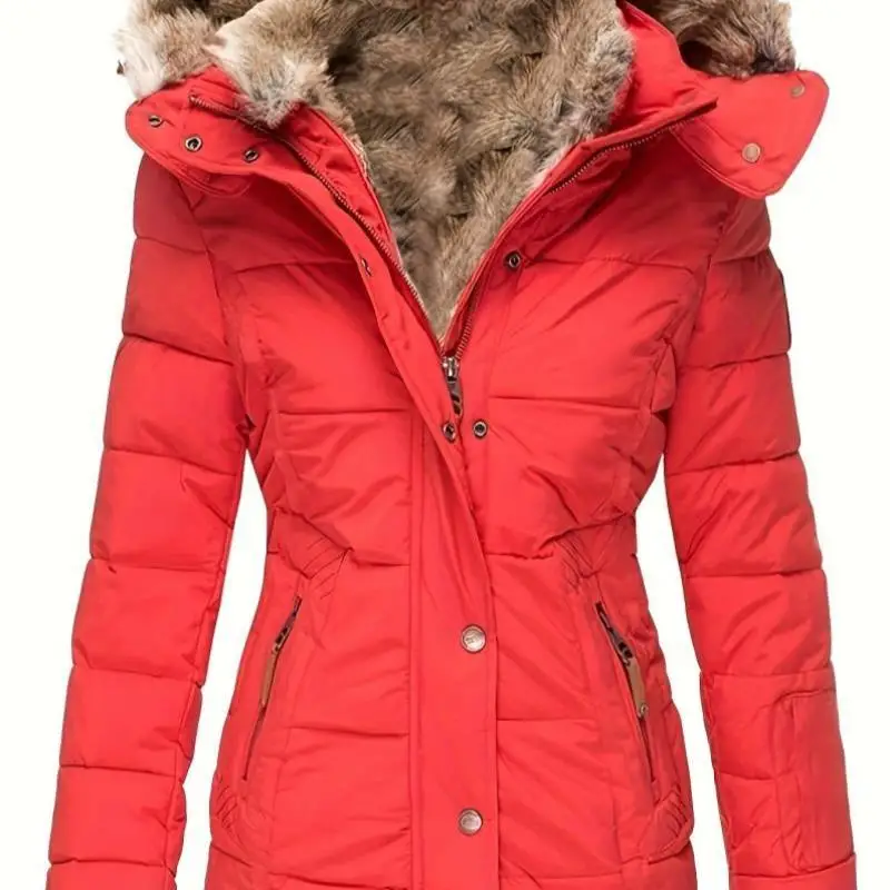 Thiened レザーコート レディース 冬用 暖かい帽子付き ファーカラー付き 大きめコート クリーンフィット スリーブ丈 5 スリーブ丈