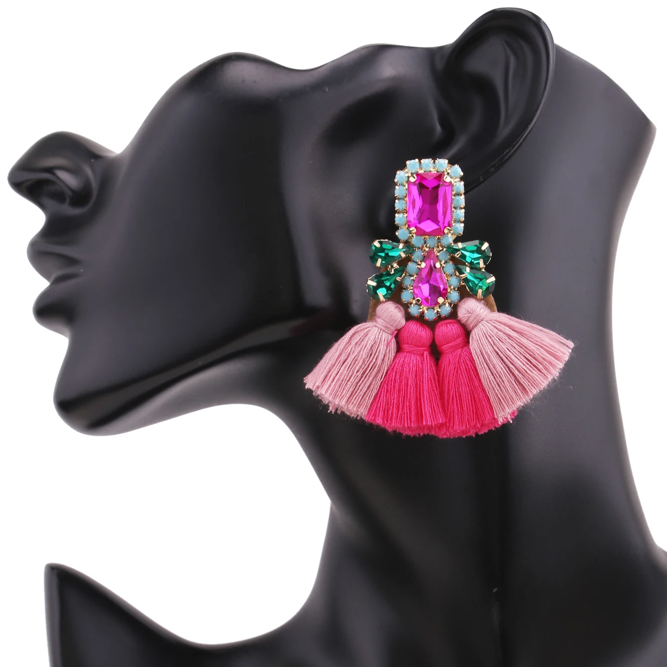 A pair copper alloy hollow claw soldered animal bee shape clips with rhinestones, glued cotton tassel pendant, women's earring