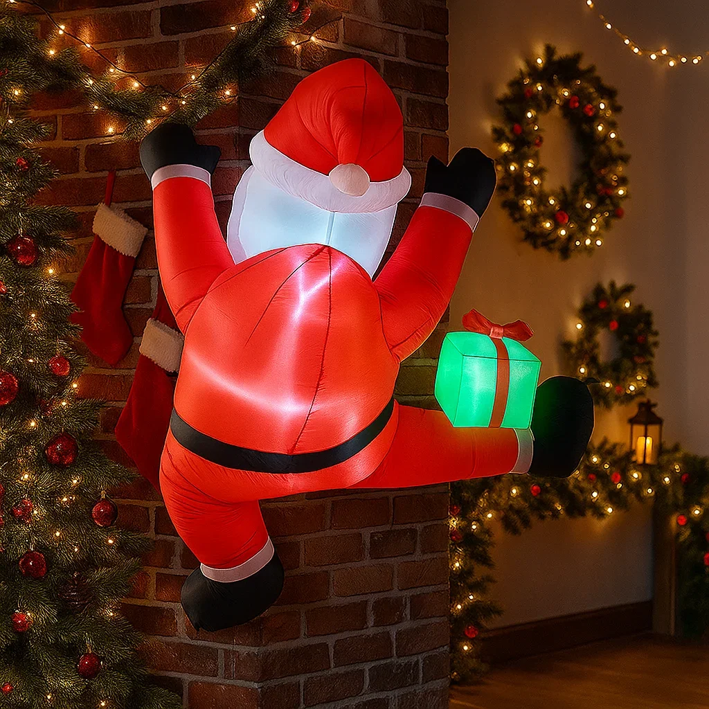 5.9FT تسلق سانتا كلوز نفخ زينة عيد الميلاد عيد الميلاد زخرفة أضواء في الهواء الطلق ساحة المنزل عطلة ديكور الحفلات لعبة العملاق