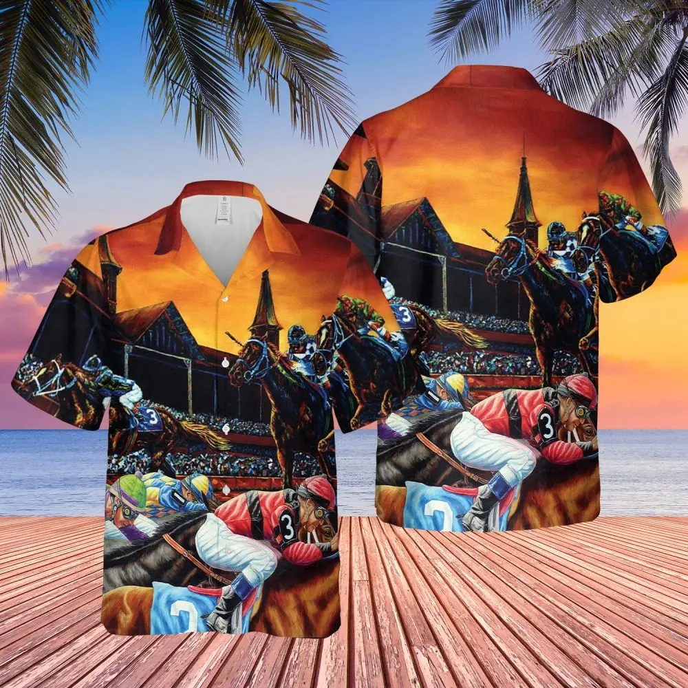 Hawaiian Shirt For Men Horse Racing Summer Short Sleeve Shirt Fashion Streetwear Oversized Men\'S Shirt Casual Clothing 5XL