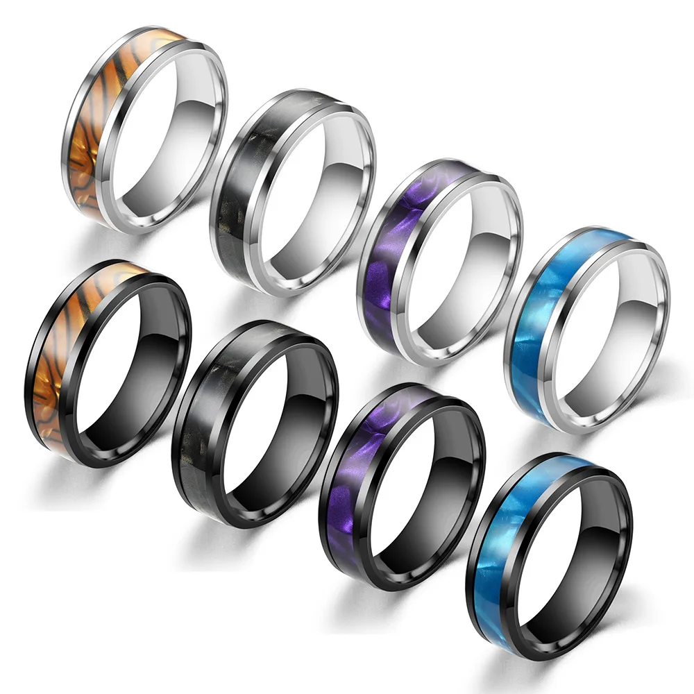 Trendy Purple Stainless Steel Rings for Women Men Fashion Imitation Shell Wedding Engagement Jewelry Accessories Gift Width 8mm