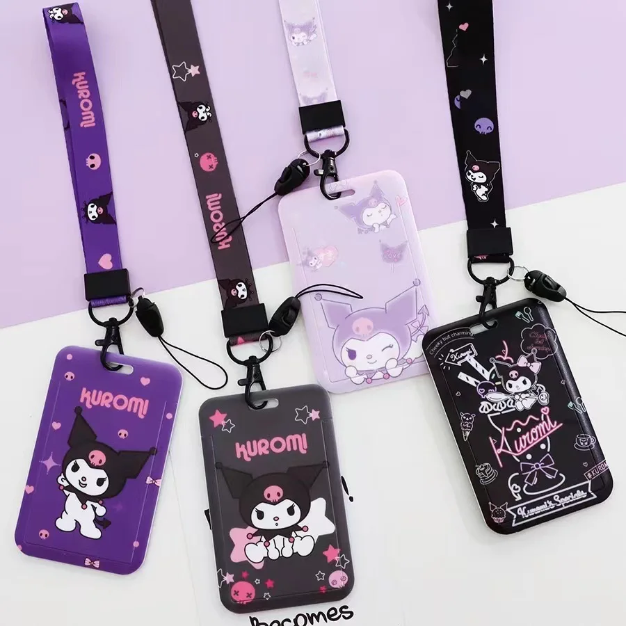 

Original Sanrio Anime Hello Kitty Melody Kulomi PVC Card Holder Protective Case Student Campus Hanging Neck Bag Lanyard ID Cover