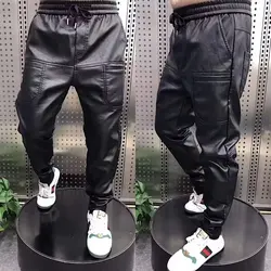 Outdoor Loose Harem Leather Pants Sweatpants Elastic Style Casual Trousers High Quality Luxury Brand Rock Style Men' Pants