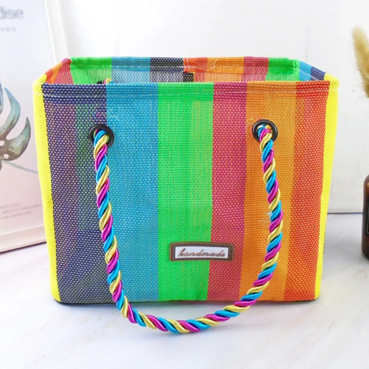 Borsa da bagno in rete intrecciata arcobaleno cestino da bagno portatile cestino da bagno pieghevole borsa da bagno Fitness borsa da toilette un