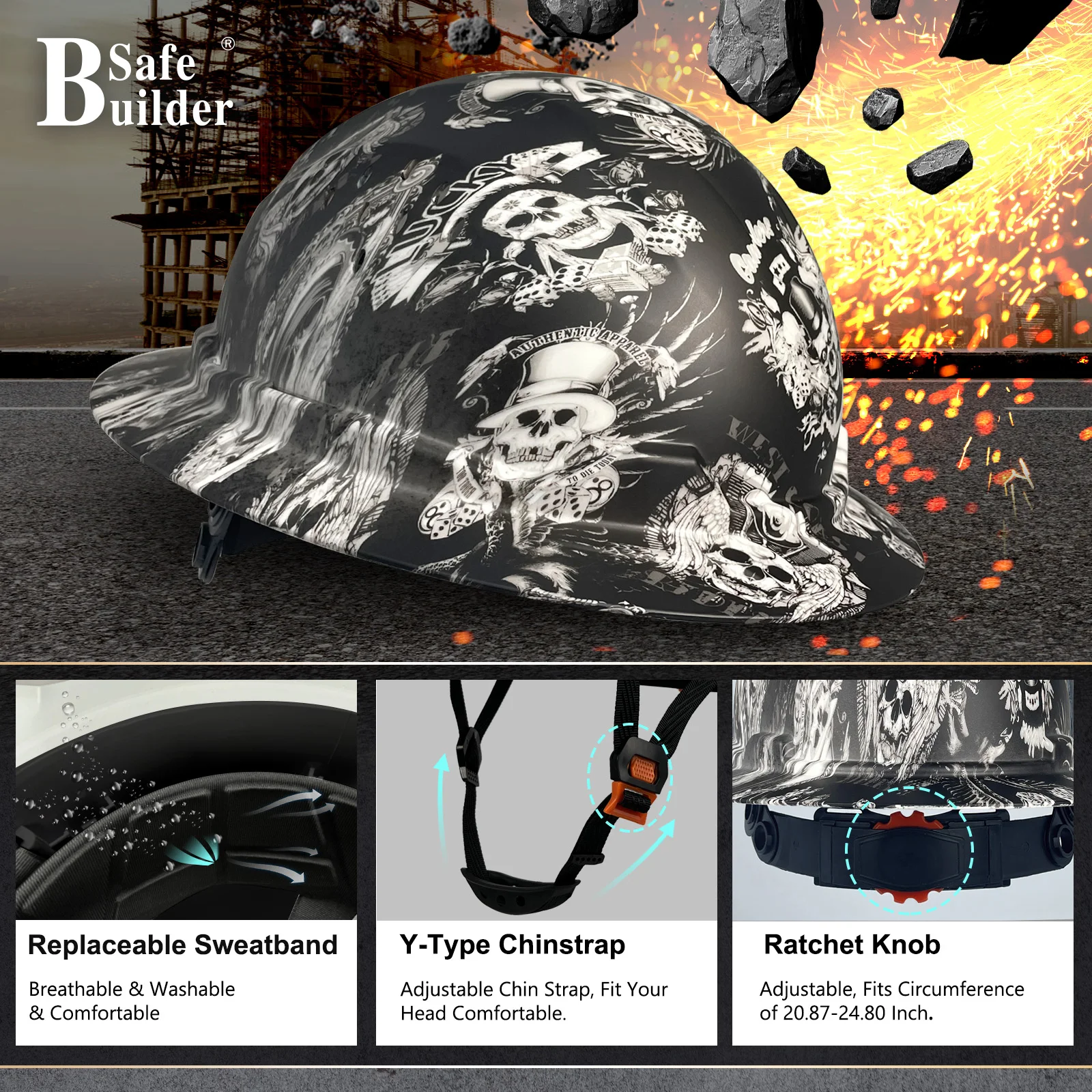 หมวกนิรภัยปีกกว้างสำหรับวิศวกร หมวกก่อสร้างสำหรับผู้ชาย ได้รับมาตรฐาน CE หมวกนิรภัยแข็ง ลายคาร์บอนไฟเบอร์กันแดด