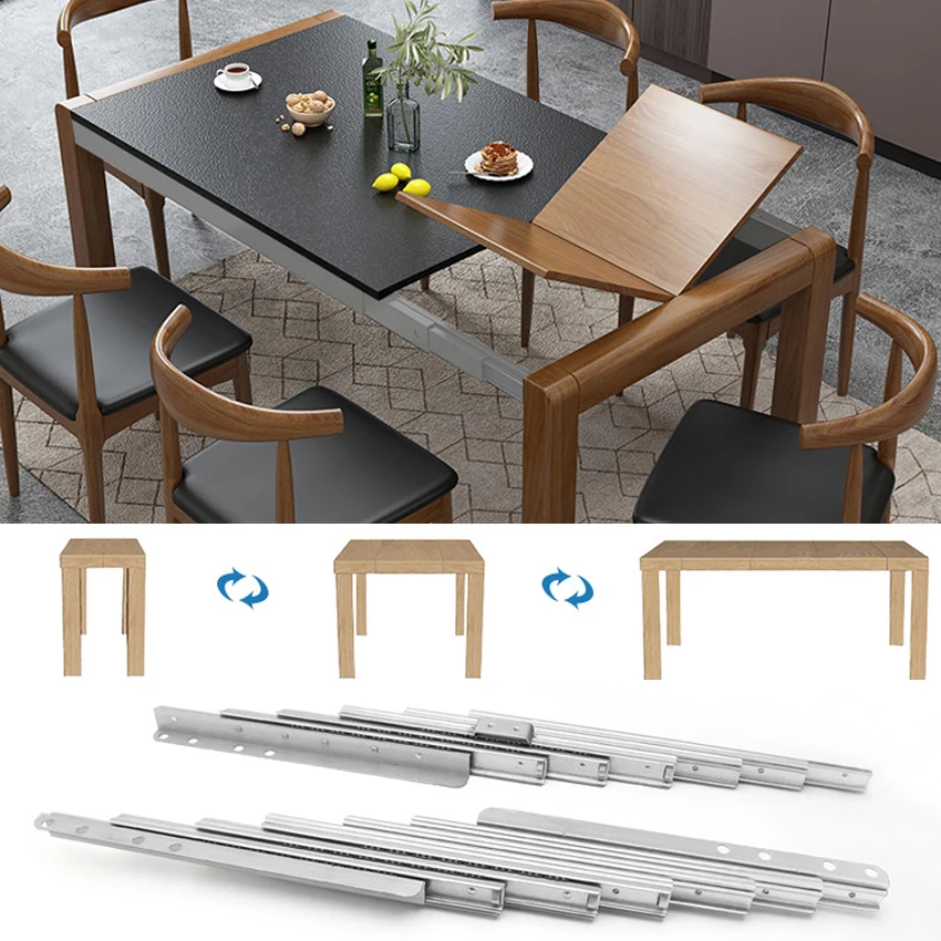 Qwinn 2026-Aluminum Alloy Hidden Folding Table Rails 1.8M/2.5M Telescopic Multi-section Flat Push Folding Hardware