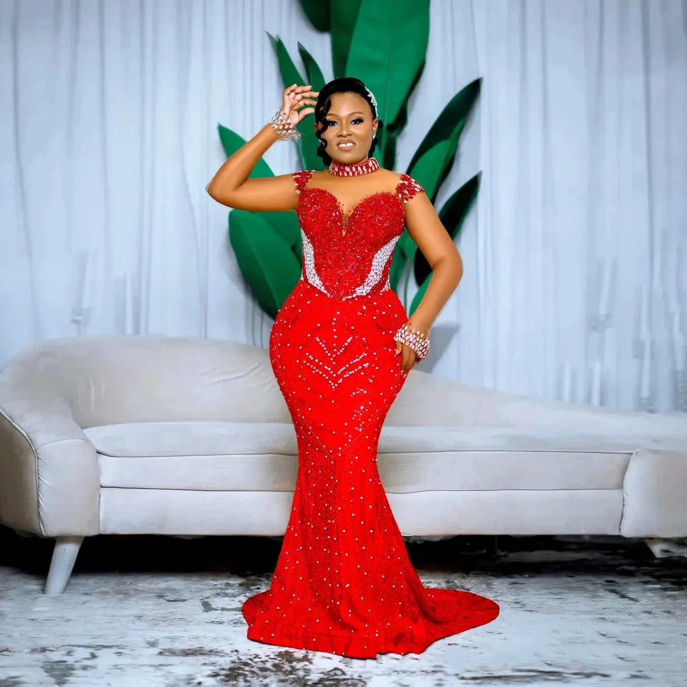 

Red African Aso Ebi Evening Dresses Mermaid Sweetheart Beaded Sparkly Party Gown Prom Dresses For Black Girls Customized 2026