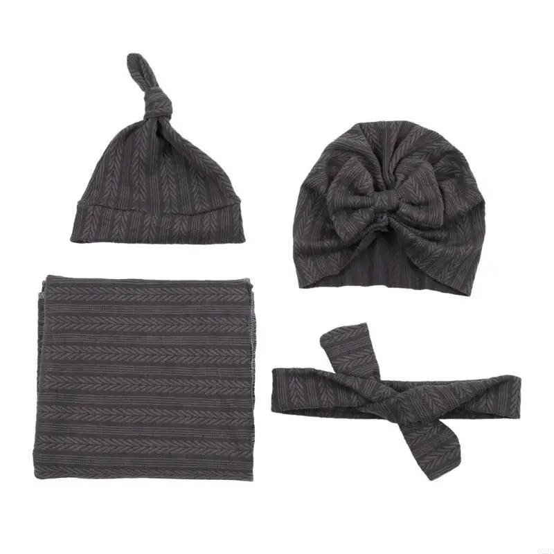 

Q22D Baby Girls Boys Newborn Receiving Blanket with Matching Headband & Hat set Baby Swaddle Nursery for Babies