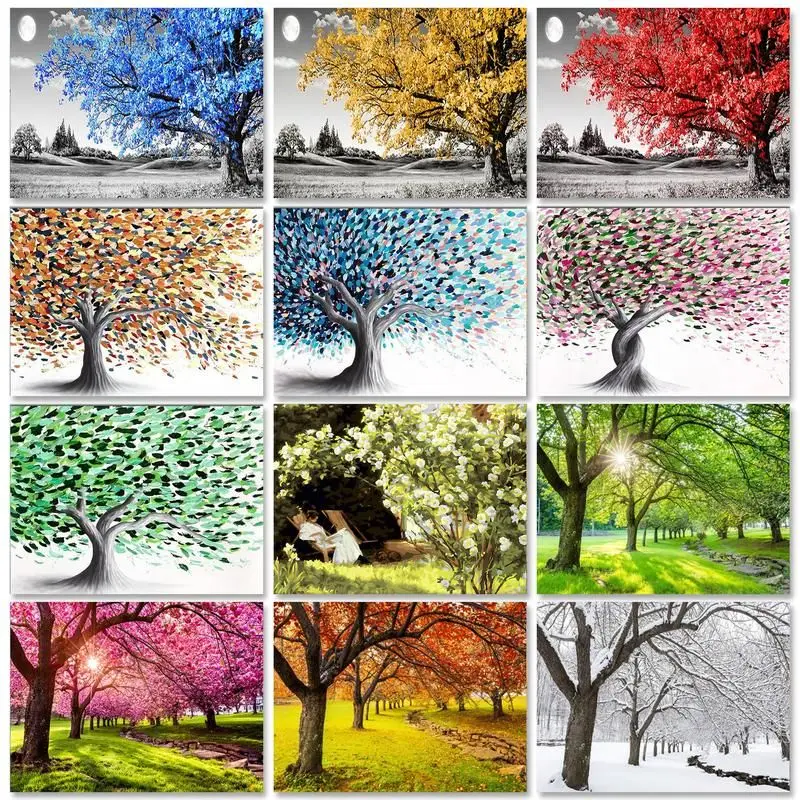 RUOPOTY Diy Painting By Numbers With Frame Color Tree Acrylic Paint Landscape Picture By Numbers For Adults Diy Ideas Home Decor