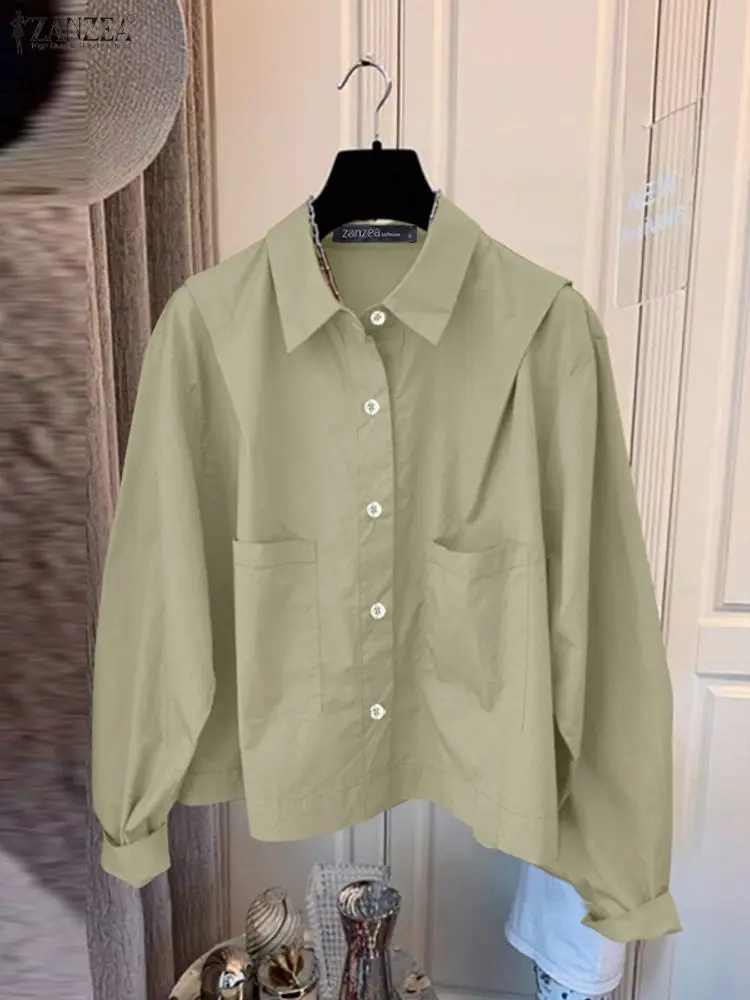 

ZANZEA модные женские рубашки со складками на плечах, однотонная рубашка с длинным рукавом и воротником на пуговицах, весна 2026, женская одежда 3XL