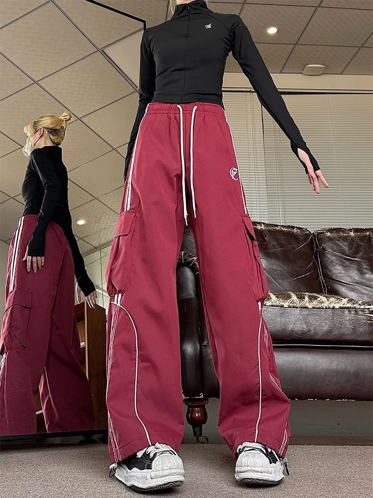 Zoki Hip Hop Vintage Y2K Cargo Pants Women Fall Streetwear American Straight Trousers Bf Oversize Loose Harajuku Casual Pants