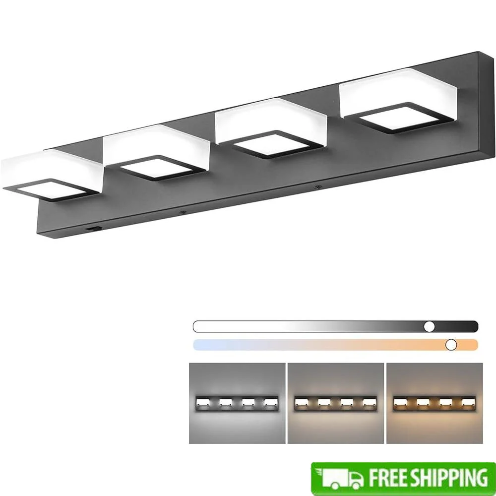 Modern Dimmable LED Vanity Light 5 Color Temperature Black Bathroom Lighting Fixture Energy Efficient Hardwired Installation