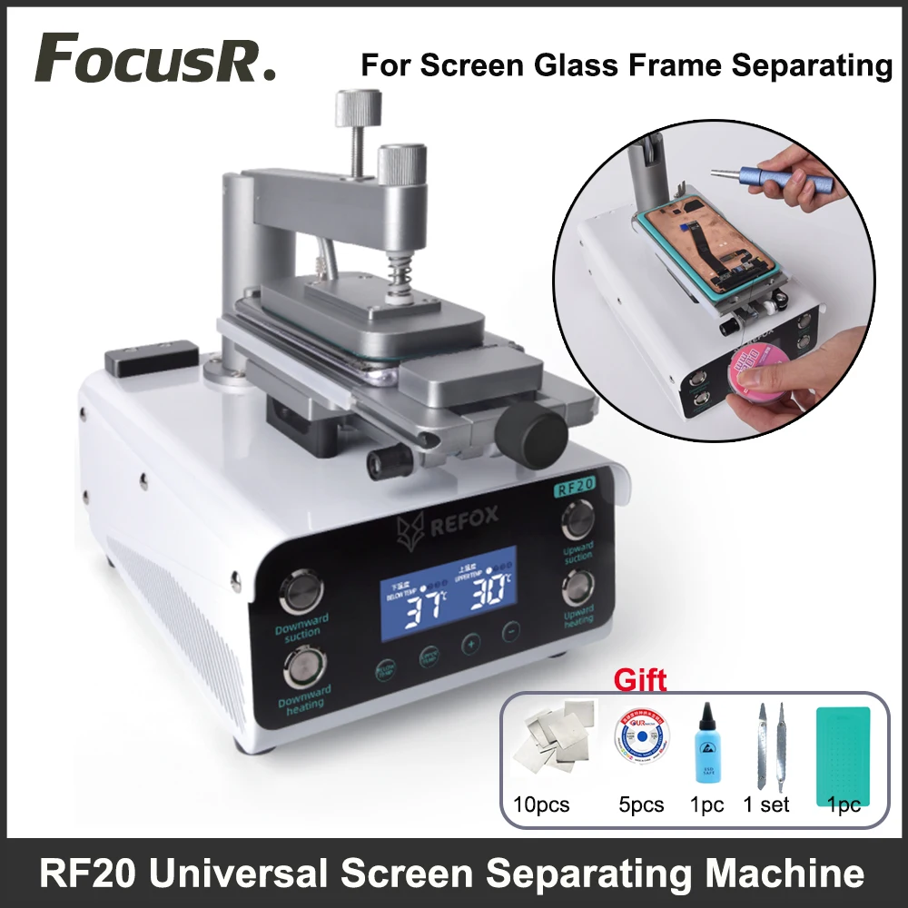 REFOX RF20 Universal Rotating Heating Screen Separating Machine with Dual-Stage Pump For LCD Glass Frame Disassembly Repair Tool