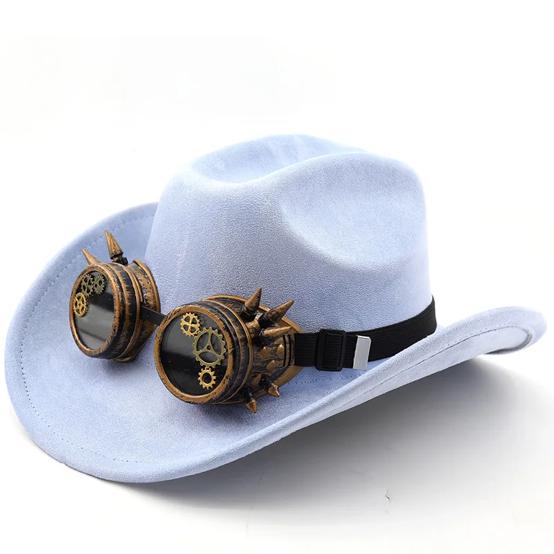 Trendy Vintage Steampunk Cowboy Caps Spiked Goggles Halloween Carnival Men Women Party Cosplay Costume Hats Suede Cowboy Hatss