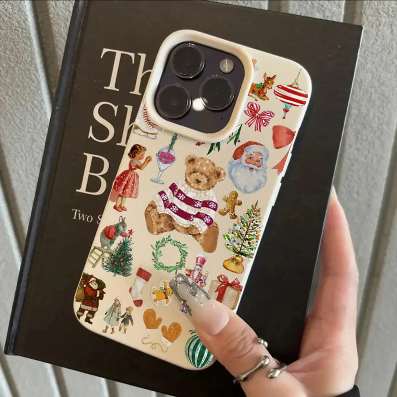 الكرتون الدب عيد الميلاد Lichee الجلود نمط جراب هاتف ل ممن لهم Realme 15 P3X 14 13 12 11 9i C75 C63 C55 C35 برو زائد 4G 5G