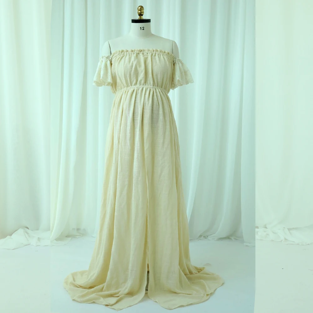 Maternity Dresses For Baby Showers Embroidered Cotton Lace Sleeve Linen Cotton Dress Photoshoot Dress For Pregnant Women