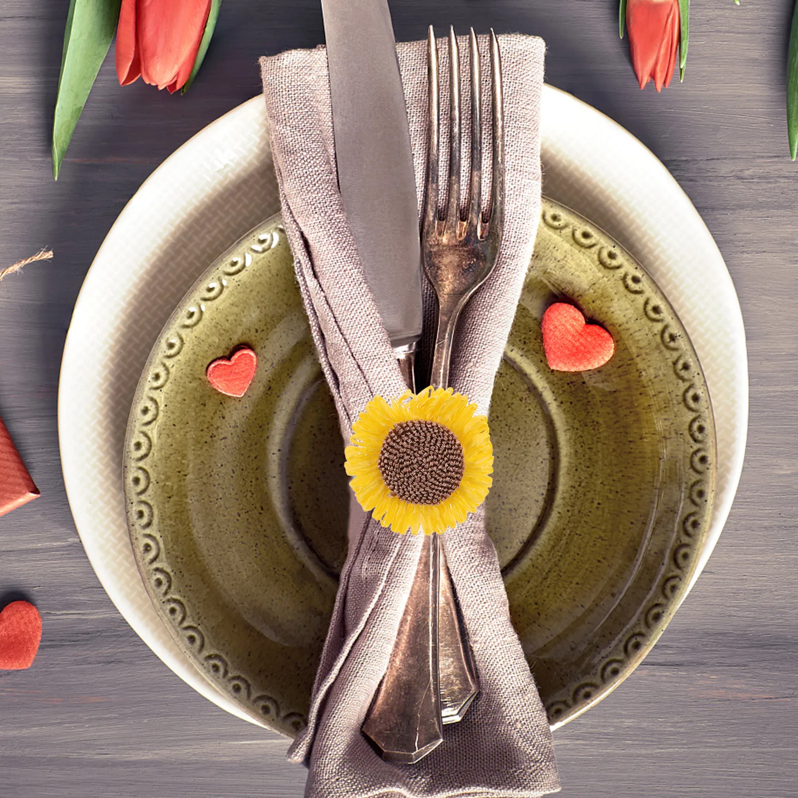 

6pcs Flower Napkin Rings Sunflower Serviette Buckles Rustic Wedding Thanksgiving Decor Napkin Ring Set Cloth Bulk Serviette